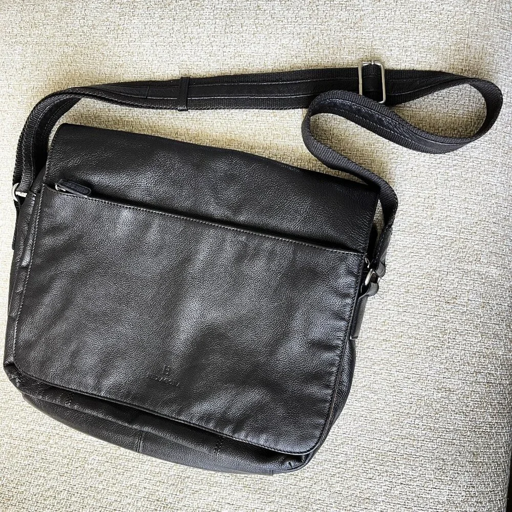 NEXAGONA laptop bag Black leather computer bag Laptop case shoulder bag